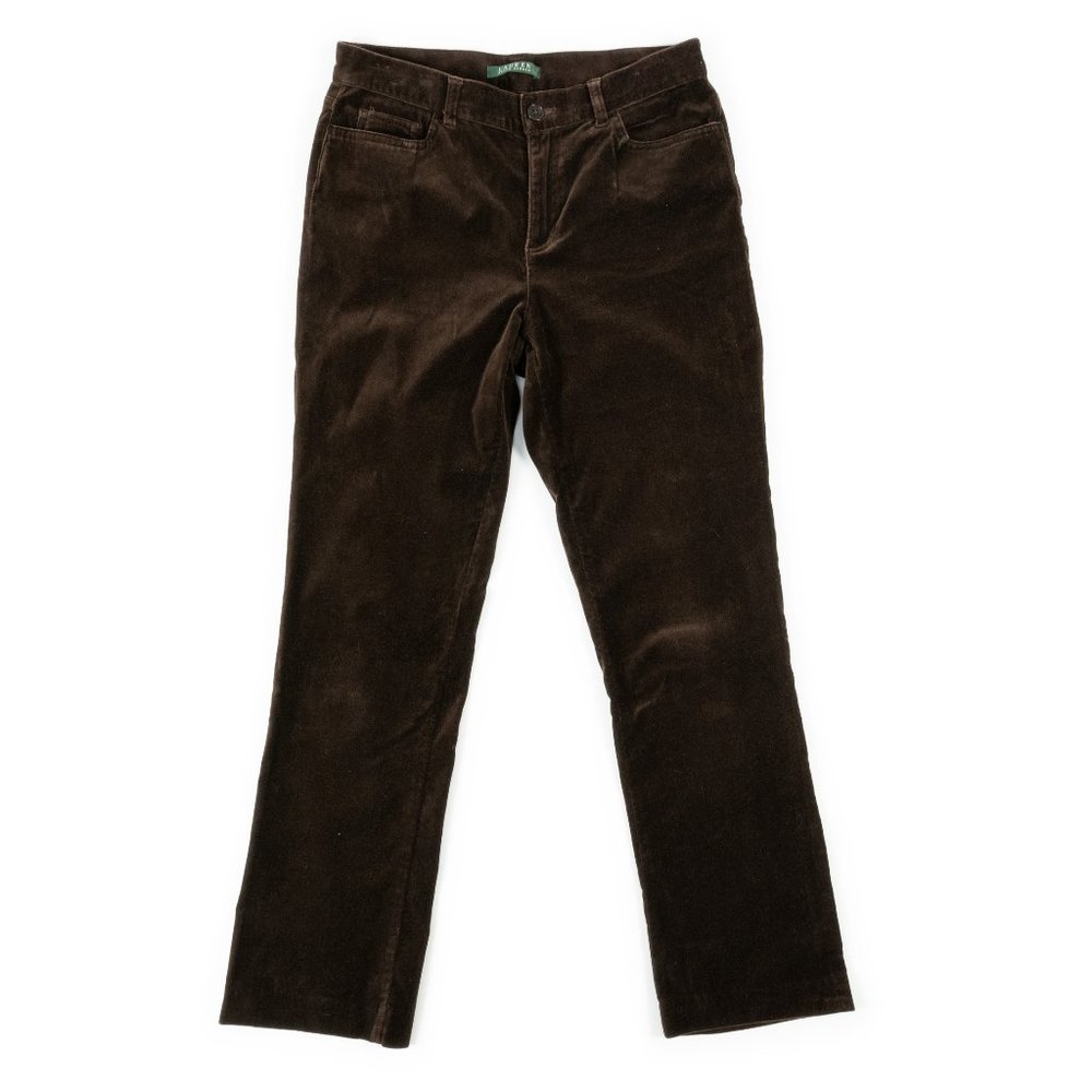 Lauren Ralph Lauren brown velvet straight leg pants size 6.